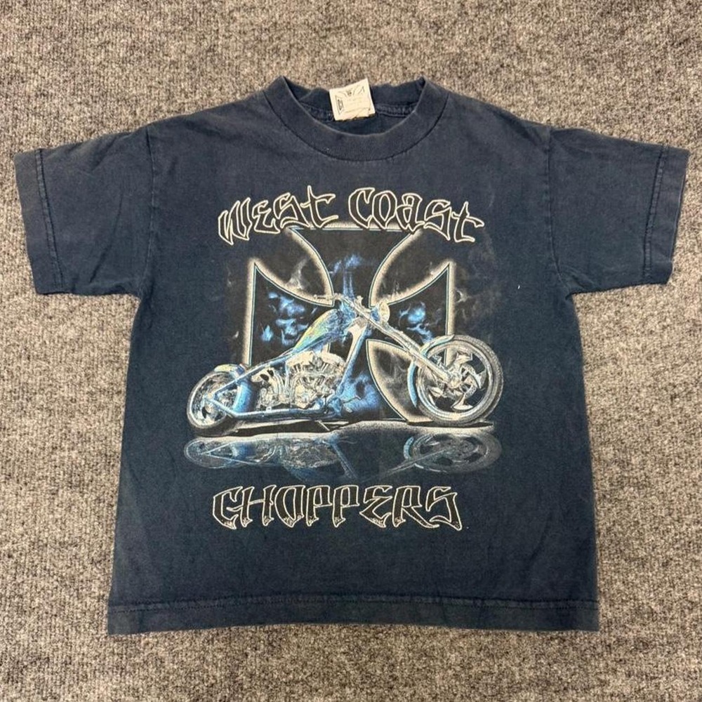 Vintage 90s West Coast Choppers Baby Tee Navy Blue XS Jesse James Motorcycle